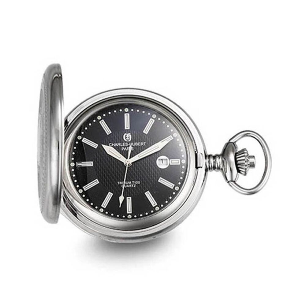 Charles Hubert Stainless Steel Black Dial Tritium Quartz Pocket Watch